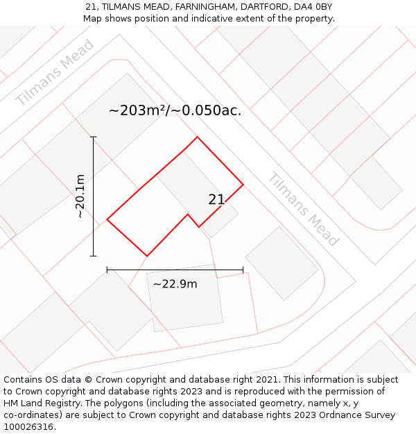 21, TILMANS MEAD, FARNINGHAM, DARTFORD, DA4 0BY: Plot and title map