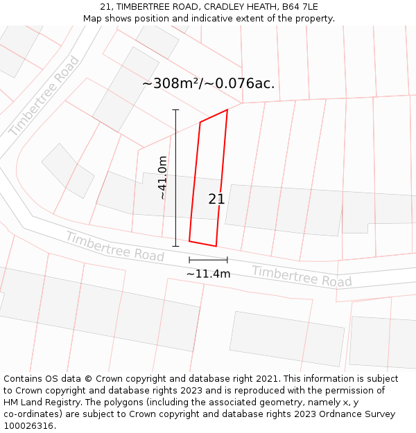 21, TIMBERTREE ROAD, CRADLEY HEATH, B64 7LE: Plot and title map