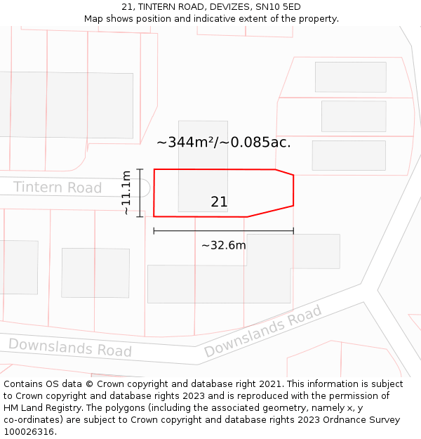 21, TINTERN ROAD, DEVIZES, SN10 5ED: Plot and title map