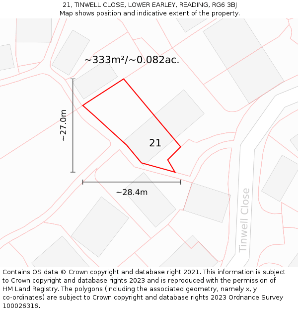 21, TINWELL CLOSE, LOWER EARLEY, READING, RG6 3BJ: Plot and title map