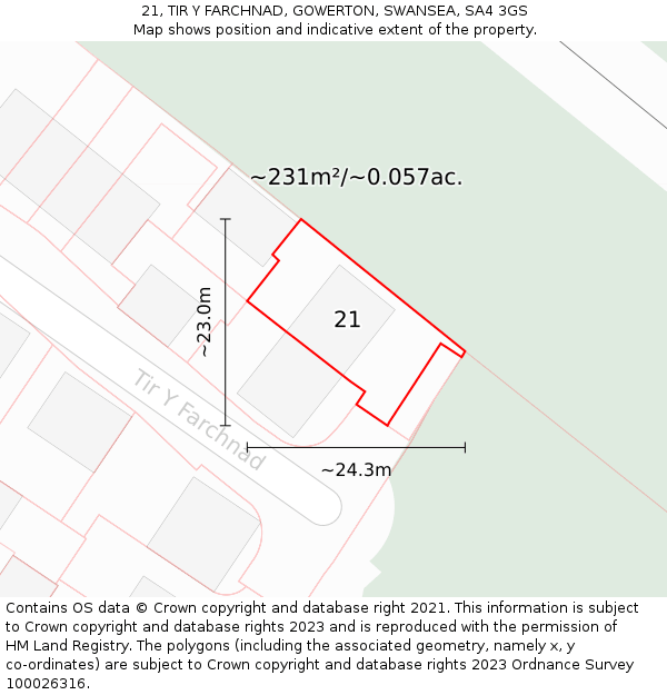 21, TIR Y FARCHNAD, GOWERTON, SWANSEA, SA4 3GS: Plot and title map