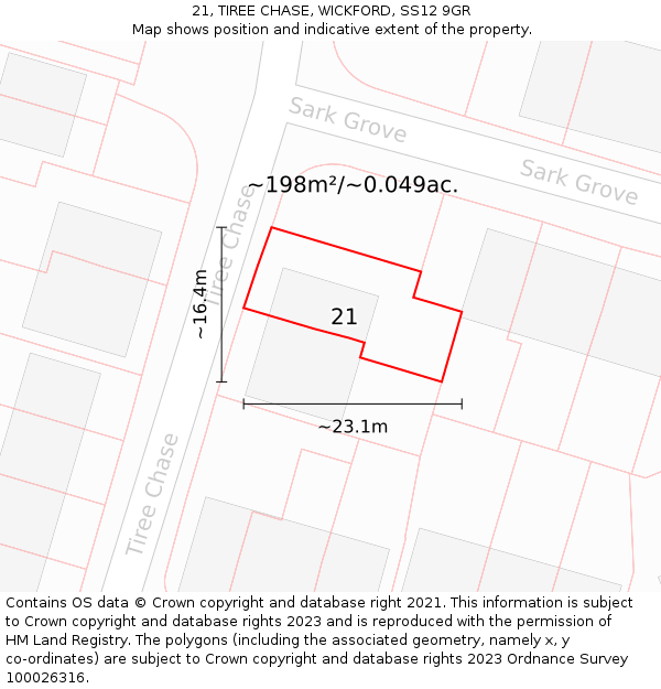 21, TIREE CHASE, WICKFORD, SS12 9GR: Plot and title map