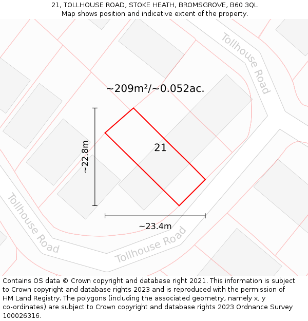 21, TOLLHOUSE ROAD, STOKE HEATH, BROMSGROVE, B60 3QL: Plot and title map