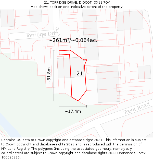21, TORRIDGE DRIVE, DIDCOT, OX11 7QY: Plot and title map