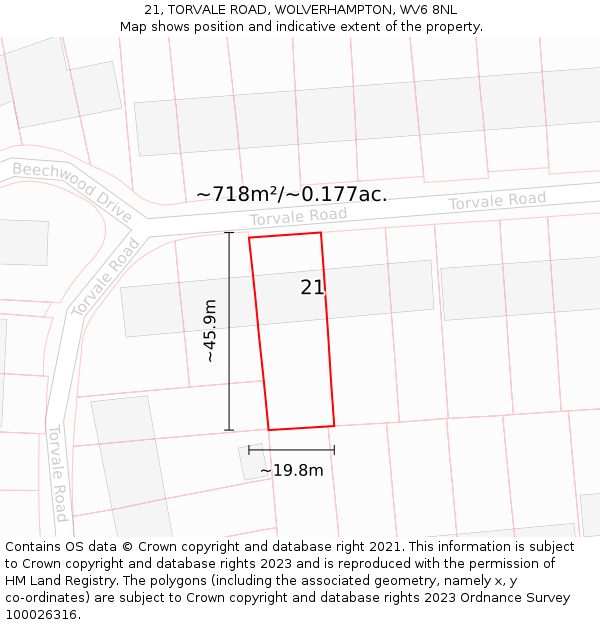 21, TORVALE ROAD, WOLVERHAMPTON, WV6 8NL: Plot and title map