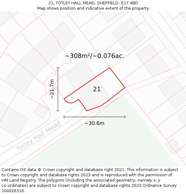 21, TOTLEY HALL MEAD, SHEFFIELD, S17 4BD: Plot and title map