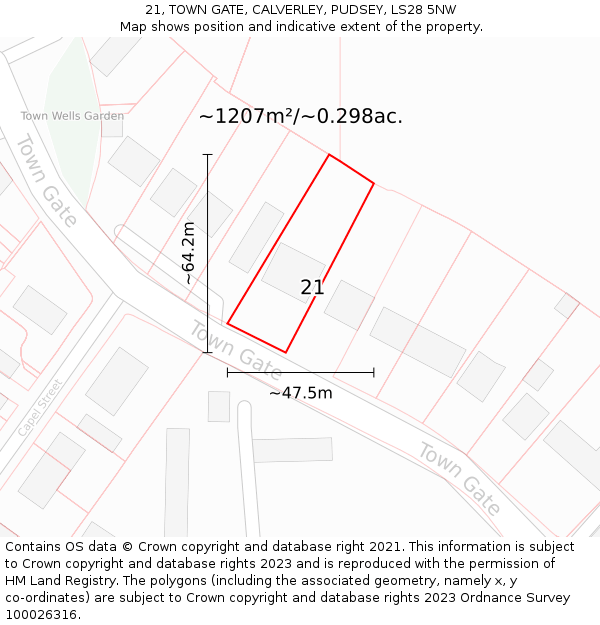 21, TOWN GATE, CALVERLEY, PUDSEY, LS28 5NW: Plot and title map