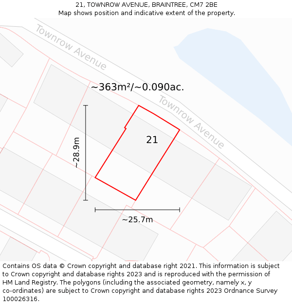 21, TOWNROW AVENUE, BRAINTREE, CM7 2BE: Plot and title map