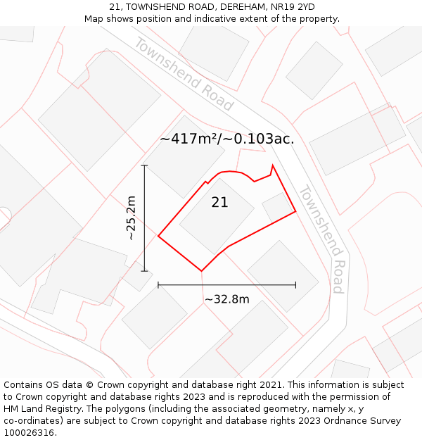 21, TOWNSHEND ROAD, DEREHAM, NR19 2YD: Plot and title map