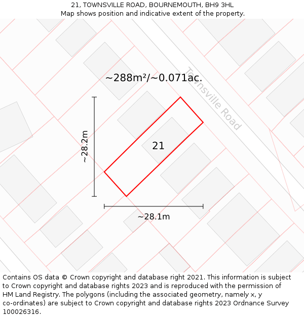 21, TOWNSVILLE ROAD, BOURNEMOUTH, BH9 3HL: Plot and title map