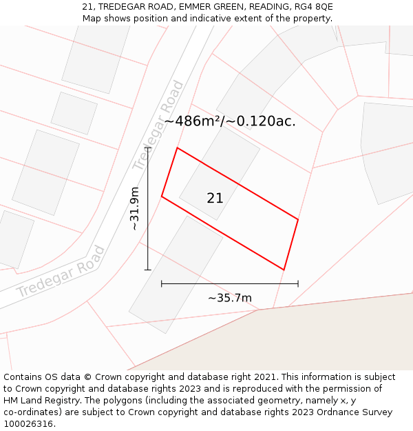 21, TREDEGAR ROAD, EMMER GREEN, READING, RG4 8QE: Plot and title map