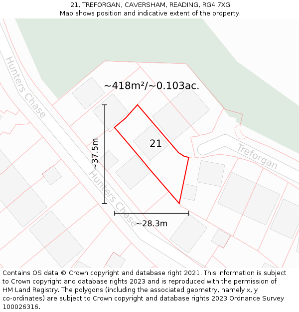 21, TREFORGAN, CAVERSHAM, READING, RG4 7XG: Plot and title map