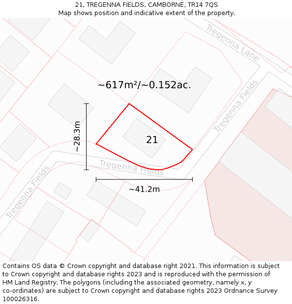 21, TREGENNA FIELDS, CAMBORNE, TR14 7QS: Plot and title map