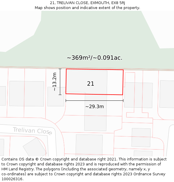 21, TRELIVAN CLOSE, EXMOUTH, EX8 5RJ: Plot and title map