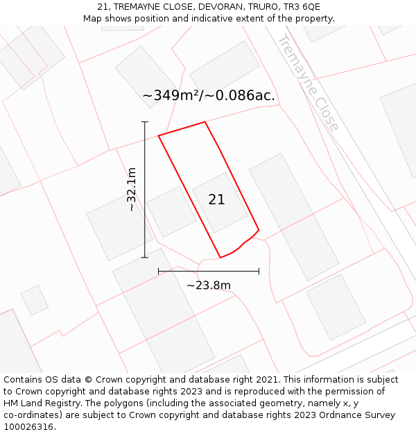21, TREMAYNE CLOSE, DEVORAN, TRURO, TR3 6QE: Plot and title map