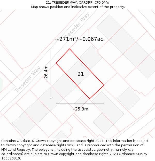 21, TRESEDER WAY, CARDIFF, CF5 5NW: Plot and title map