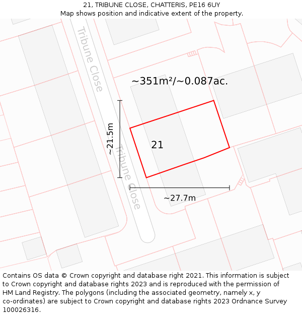 21, TRIBUNE CLOSE, CHATTERIS, PE16 6UY: Plot and title map