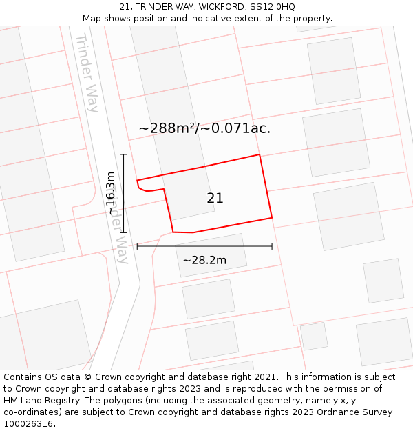 21, TRINDER WAY, WICKFORD, SS12 0HQ: Plot and title map