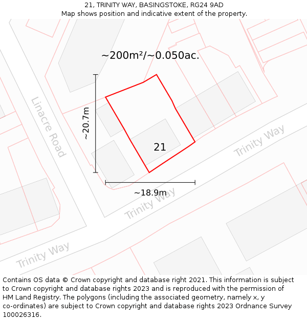 21, TRINITY WAY, BASINGSTOKE, RG24 9AD: Plot and title map