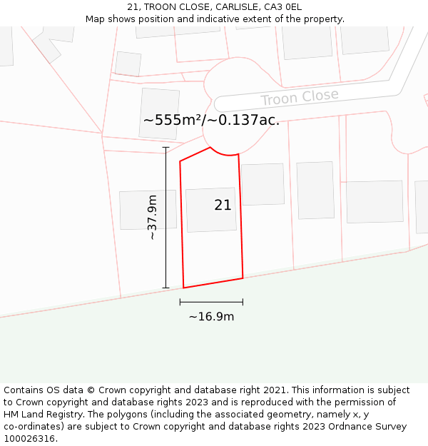 21, TROON CLOSE, CARLISLE, CA3 0EL: Plot and title map
