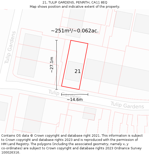 21, TULIP GARDENS, PENRITH, CA11 8EQ: Plot and title map