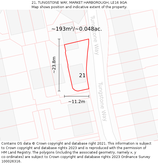21, TUNGSTONE WAY, MARKET HARBOROUGH, LE16 9GA: Plot and title map