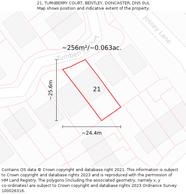 21, TURNBERRY COURT, BENTLEY, DONCASTER, DN5 0UL: Plot and title map