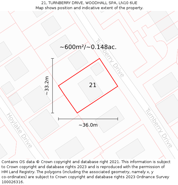 21, TURNBERRY DRIVE, WOODHALL SPA, LN10 6UE: Plot and title map