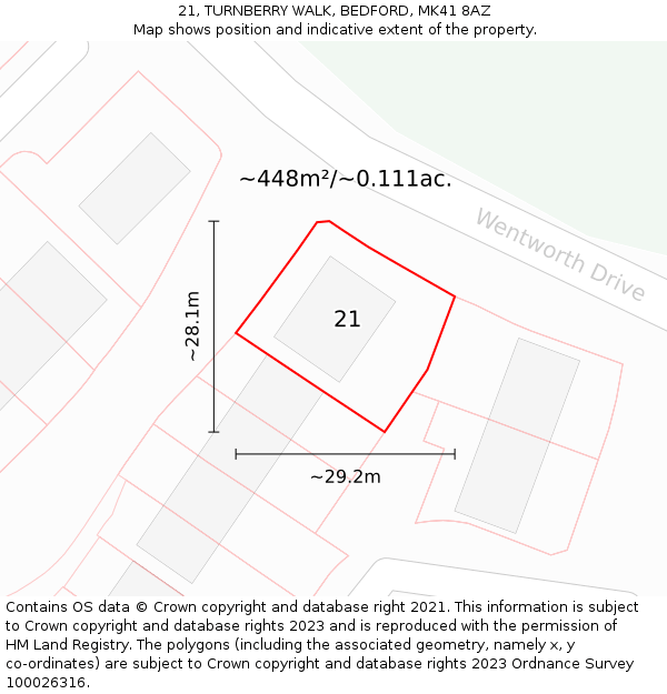 21, TURNBERRY WALK, BEDFORD, MK41 8AZ: Plot and title map