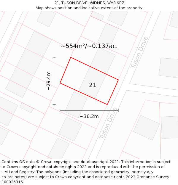 21, TUSON DRIVE, WIDNES, WA8 9EZ: Plot and title map