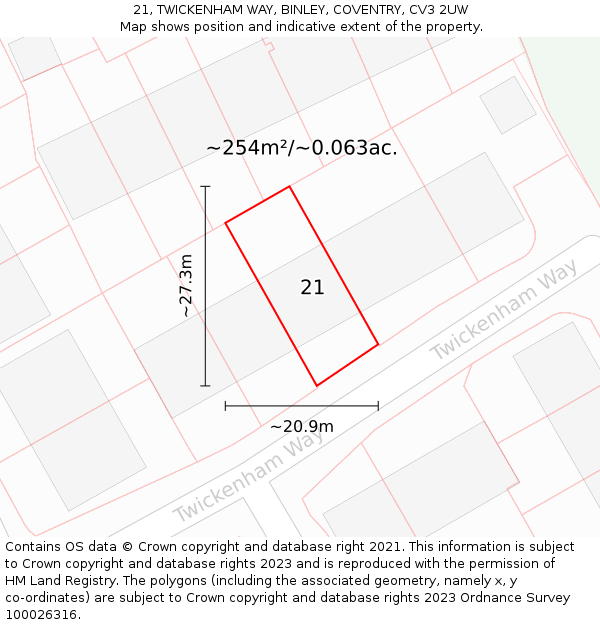 21, TWICKENHAM WAY, BINLEY, COVENTRY, CV3 2UW: Plot and title map