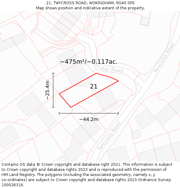 21, TWYCROSS ROAD, WOKINGHAM, RG40 5PE: Plot and title map