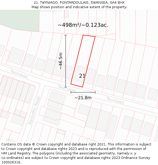 21, TWYNIAGO, PONTARDDULAIS, SWANSEA, SA4 8HX: Plot and title map