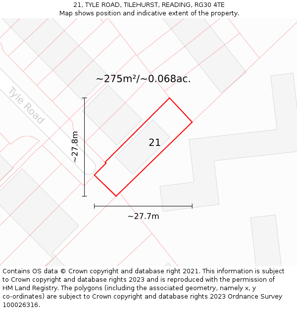 21, TYLE ROAD, TILEHURST, READING, RG30 4TE: Plot and title map