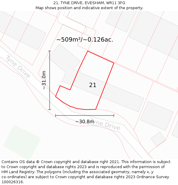 21, TYNE DRIVE, EVESHAM, WR11 3FG: Plot and title map