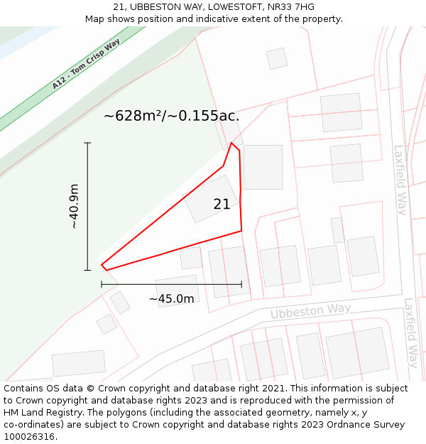 21, UBBESTON WAY, LOWESTOFT, NR33 7HG: Plot and title map
