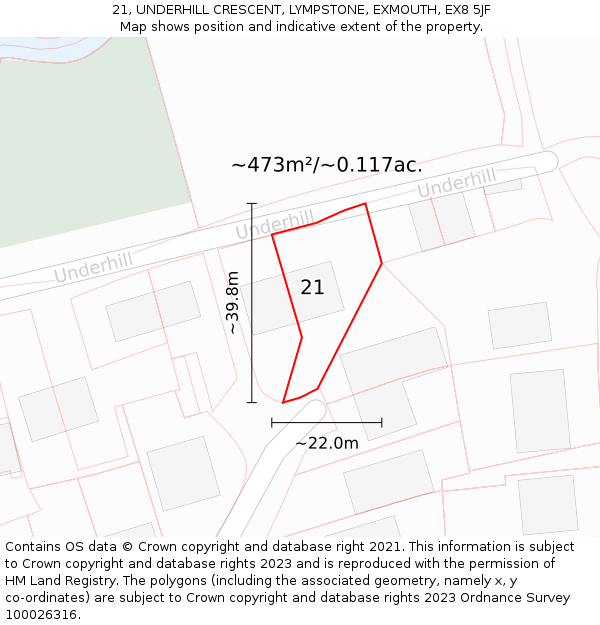 21, UNDERHILL CRESCENT, LYMPSTONE, EXMOUTH, EX8 5JF: Plot and title map