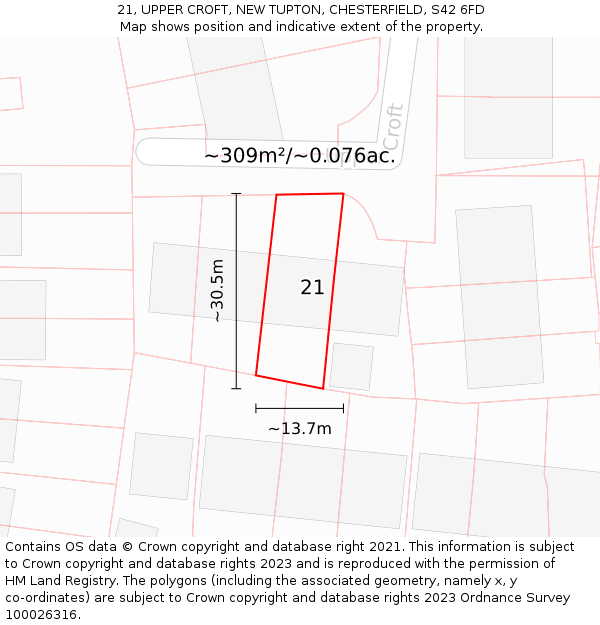 21, UPPER CROFT, NEW TUPTON, CHESTERFIELD, S42 6FD: Plot and title map