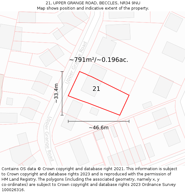 21, UPPER GRANGE ROAD, BECCLES, NR34 9NU: Plot and title map