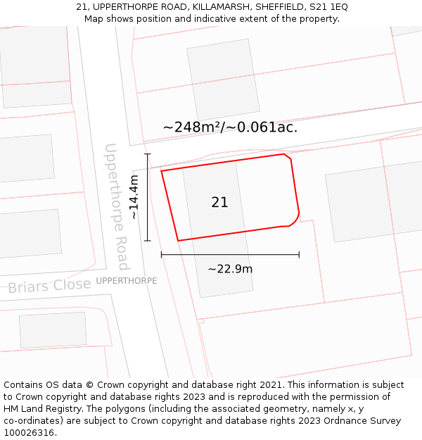21, UPPERTHORPE ROAD, KILLAMARSH, SHEFFIELD, S21 1EQ: Plot and title map