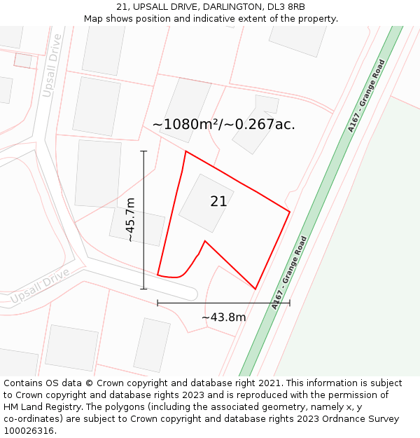 21, UPSALL DRIVE, DARLINGTON, DL3 8RB: Plot and title map