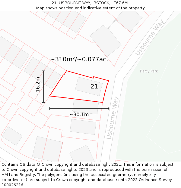21, USBOURNE WAY, IBSTOCK, LE67 6AH: Plot and title map