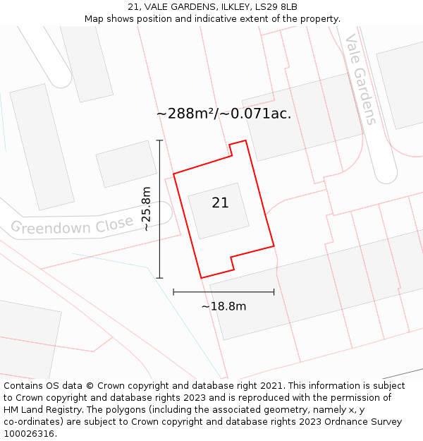 21, VALE GARDENS, ILKLEY, LS29 8LB: Plot and title map