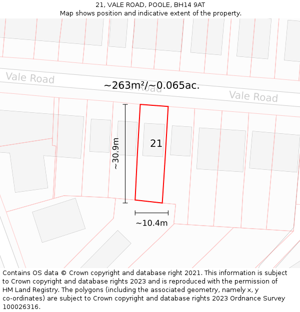 21, VALE ROAD, POOLE, BH14 9AT: Plot and title map