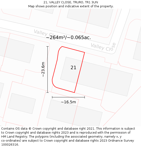 21, VALLEY CLOSE, TRURO, TR1 3UN: Plot and title map