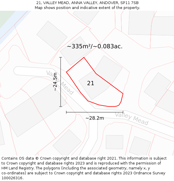 21, VALLEY MEAD, ANNA VALLEY, ANDOVER, SP11 7SB: Plot and title map