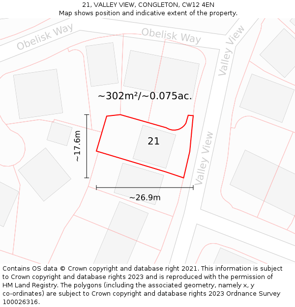 21, VALLEY VIEW, CONGLETON, CW12 4EN: Plot and title map