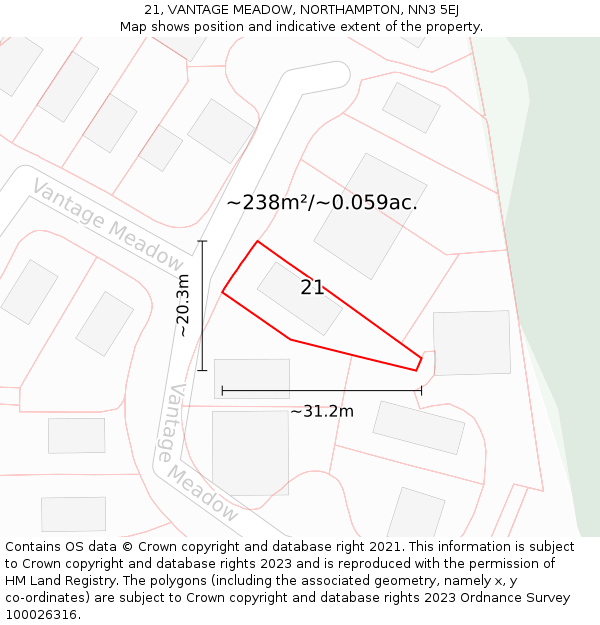 21, VANTAGE MEADOW, NORTHAMPTON, NN3 5EJ: Plot and title map