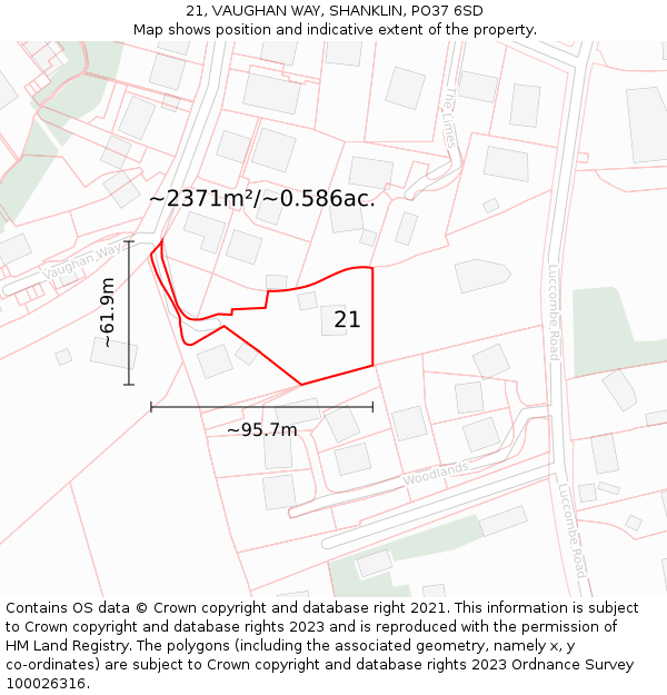 21, VAUGHAN WAY, SHANKLIN, PO37 6SD: Plot and title map