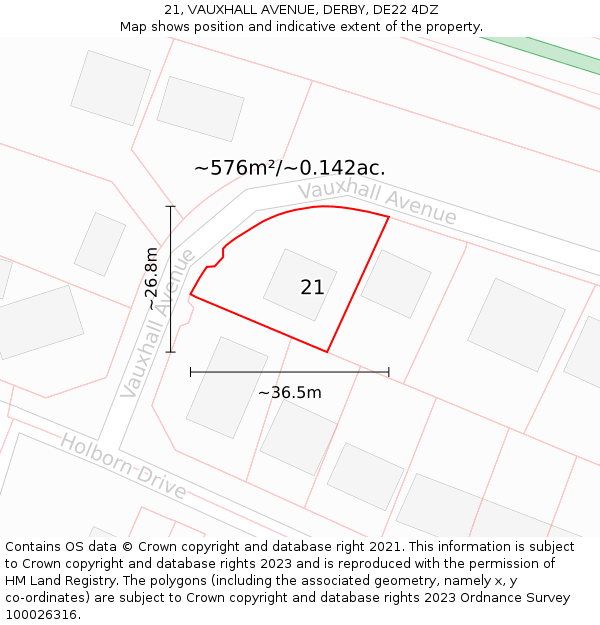 21, VAUXHALL AVENUE, DERBY, DE22 4DZ: Plot and title map